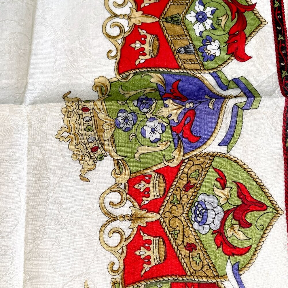 CELINE Paris Vintage Cotton Scarf Heraldic Crest Tassel Equestrian 20” Square - Picture 8 of 14